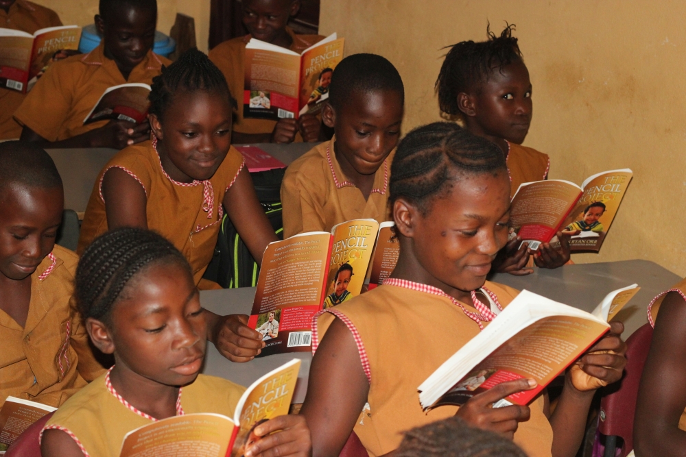 Girls reading in classroom in Sierra Leone