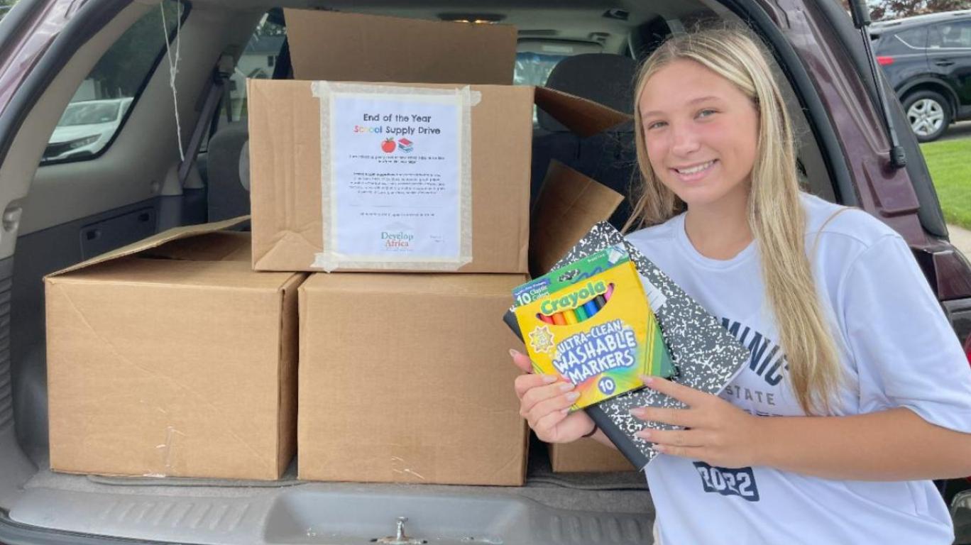 Sophia, Long Island, NY, student, collected school supplies