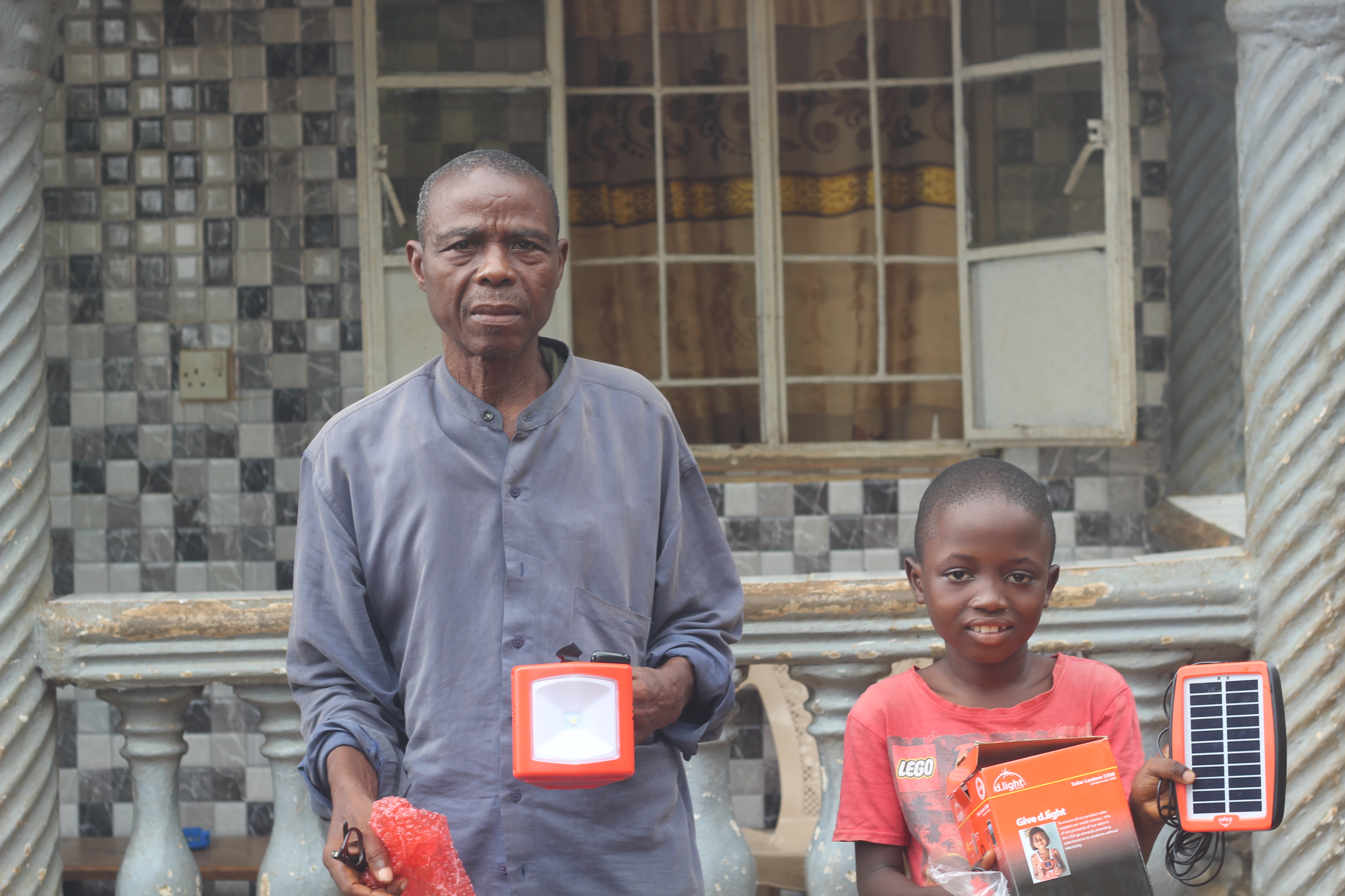 Family with solar lights 