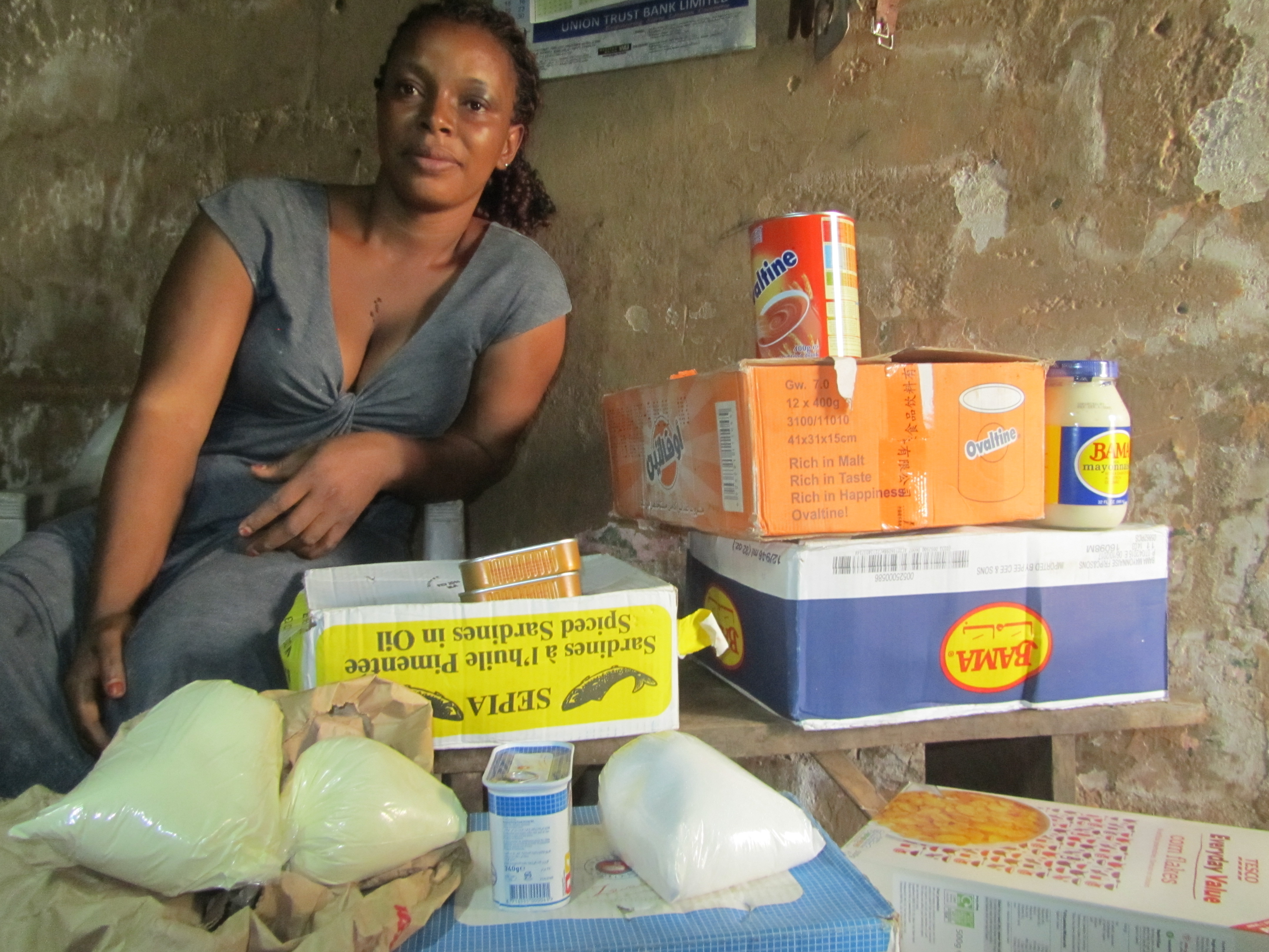 Sarah Conteh on display with her provision hawking business 