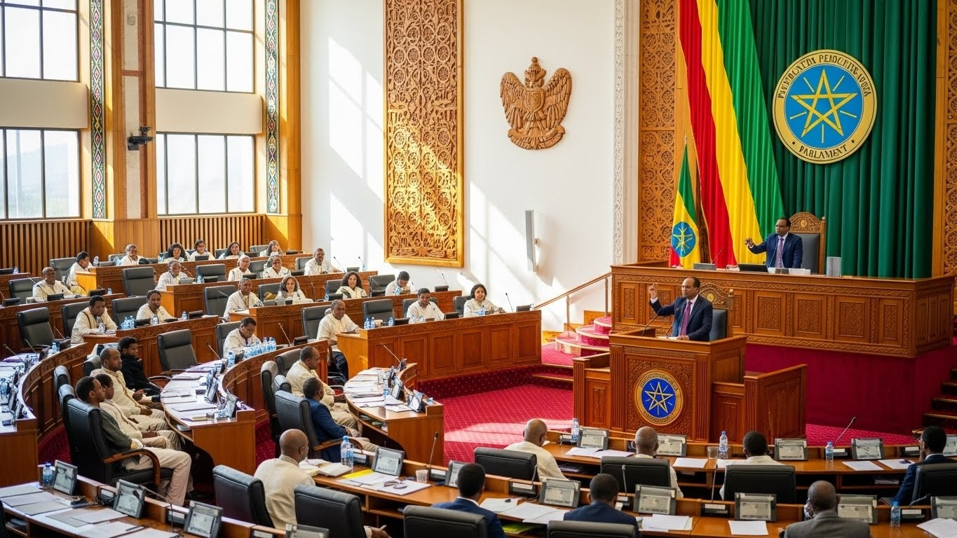 (c) ImageFX. An image of a parliament session in Addis Ababa