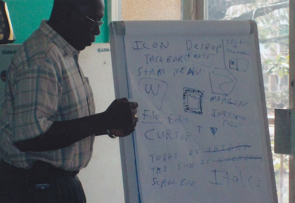 Sylvester demonstrating using the marker board - 2006