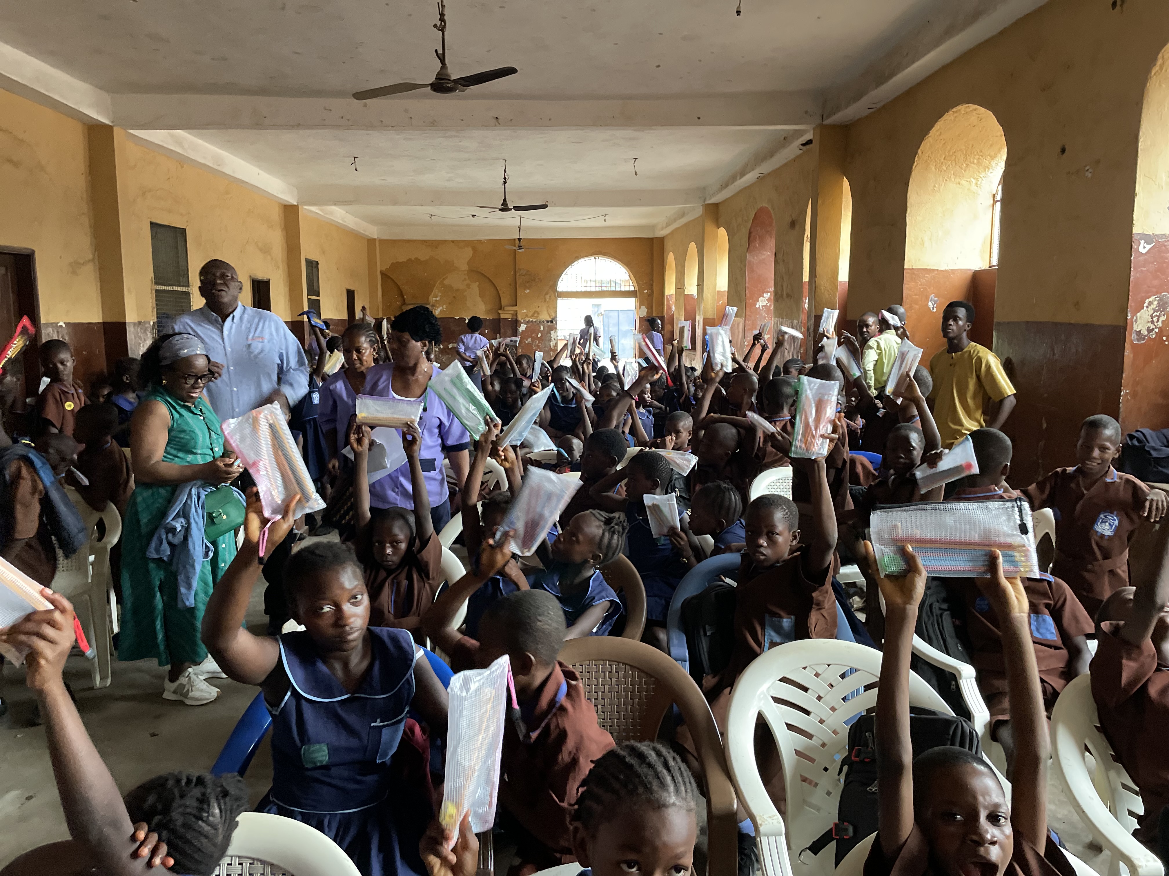 Pencil distribution at Regent Square Municipal School during the Year of the Pencil Campaign