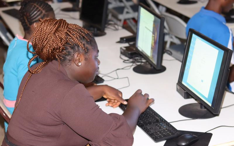 Students using the computer lab in Sierra Leone