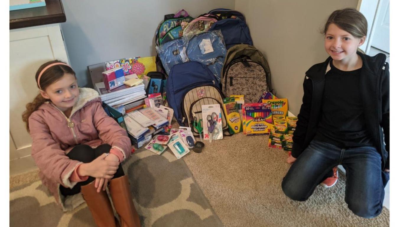 Nola and her sister, Fallon,did a school supply collection within their homeroom classes