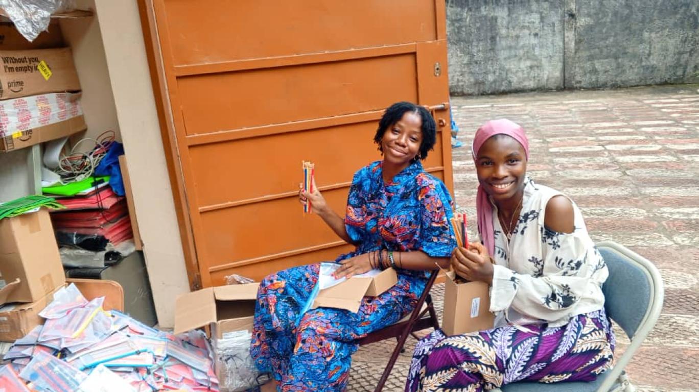 DASL Staff and volunteers sorting the pencils