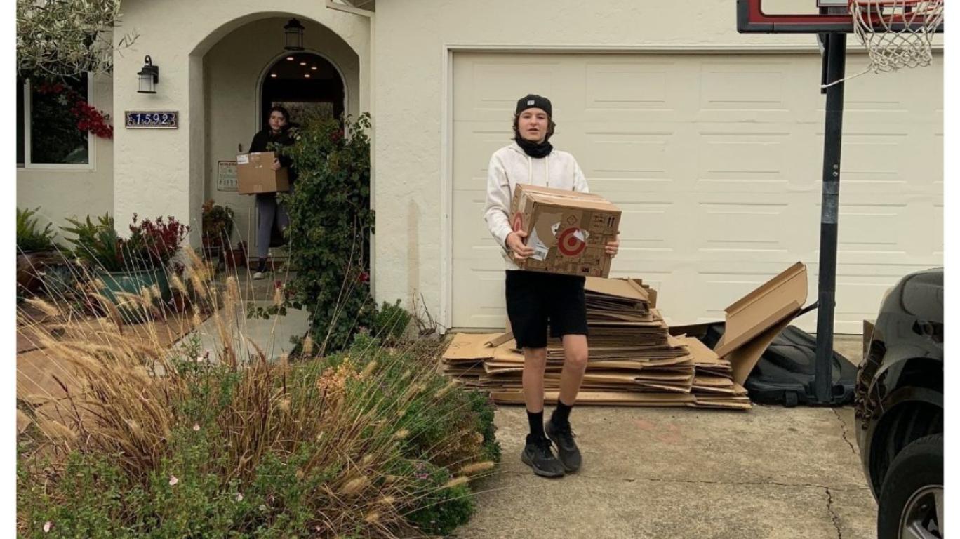 Siblings, Chloe & Jack, supplies drive at school / neighborhood = 15 boxes