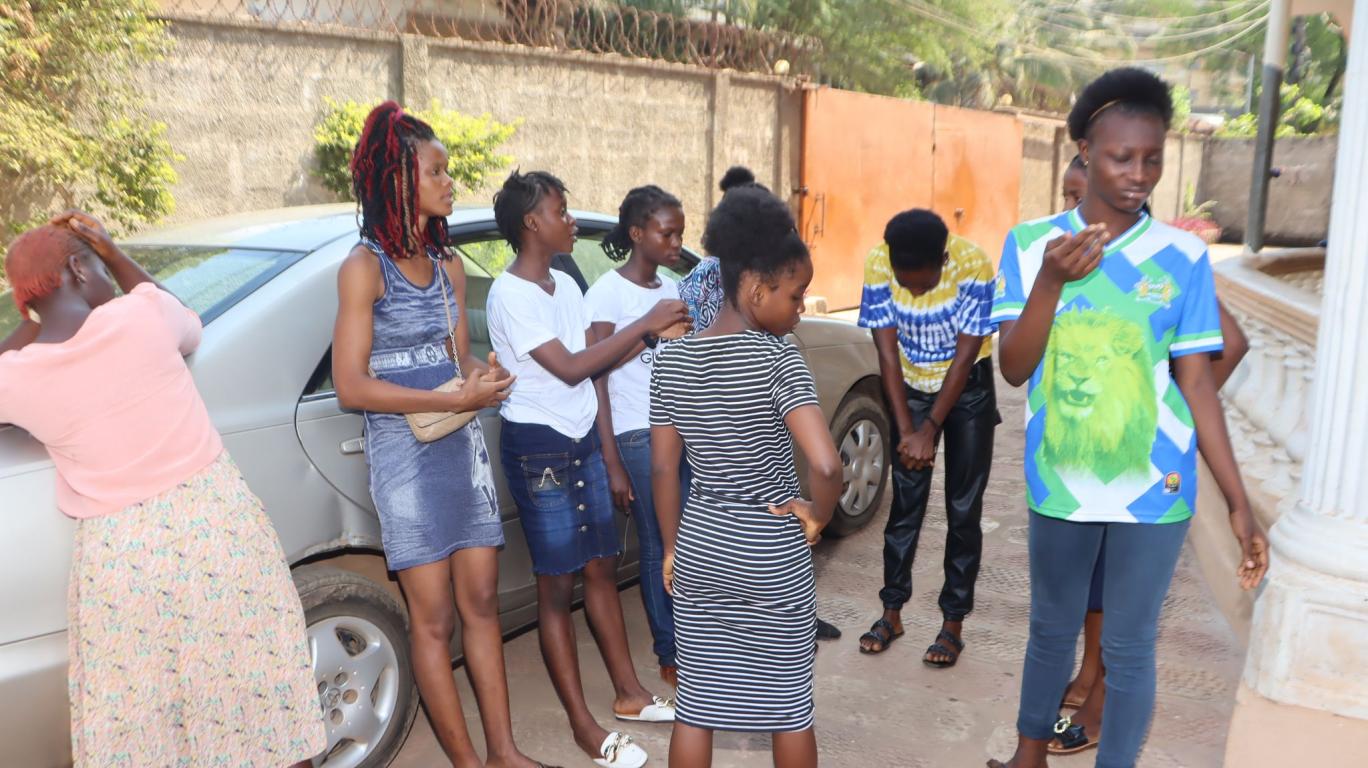 Girls working on their skit at mentoring session