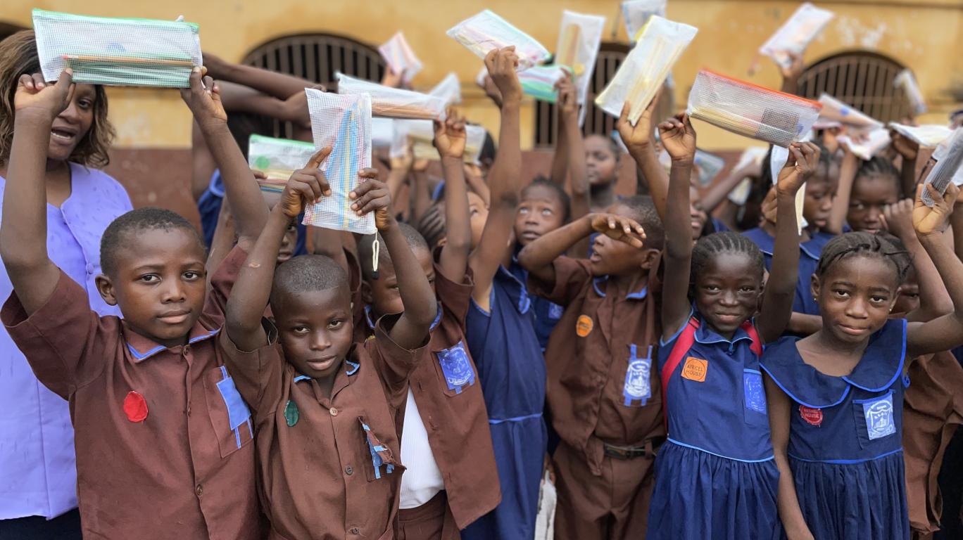Kids with pencil pouches at the 2025 Year of The Pencil Campaign by Develop Africa