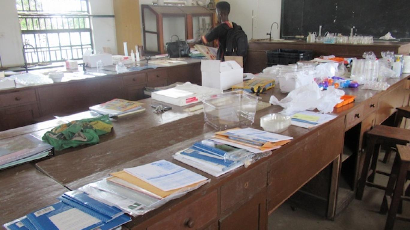 Unpacking of Science kits at the Freetown City for Girls School
