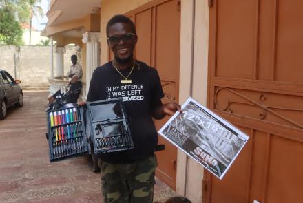 Sahr with his new paint supplies