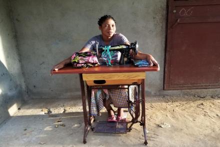 Sia with her new sewing machine