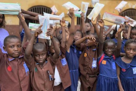 Kids With Pencil Pouches At The Develop Africa 2025 Year Of The Pencil Campaign - Sierra Leone