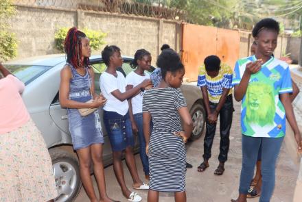 Girls working on their skit at mentoring session