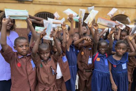 Kids with pencil pouches at the 2025 Year of The Pencil Campaign by Develop Africa