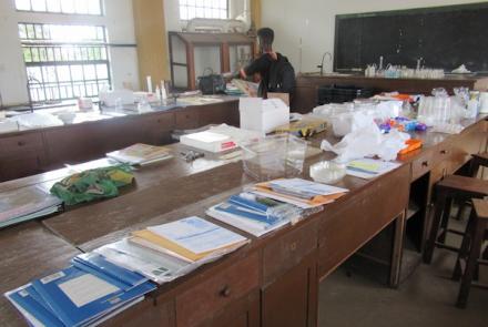 Unpacking of Science kits at the Freetown City for Girls School